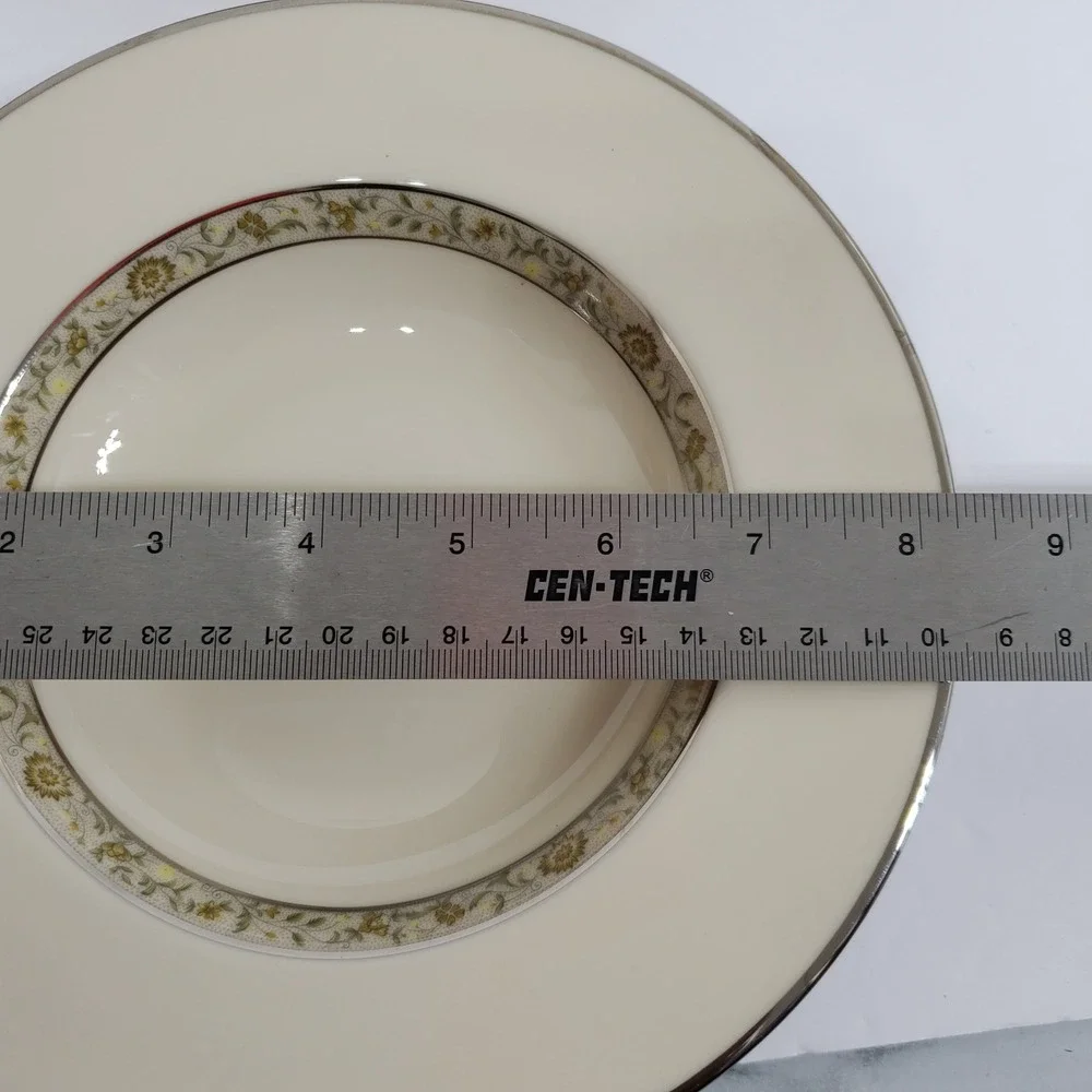 Lenox Springdale Rimmed Soup Bowls Set of 4 Ivory Platinum Trim Floral Pattern